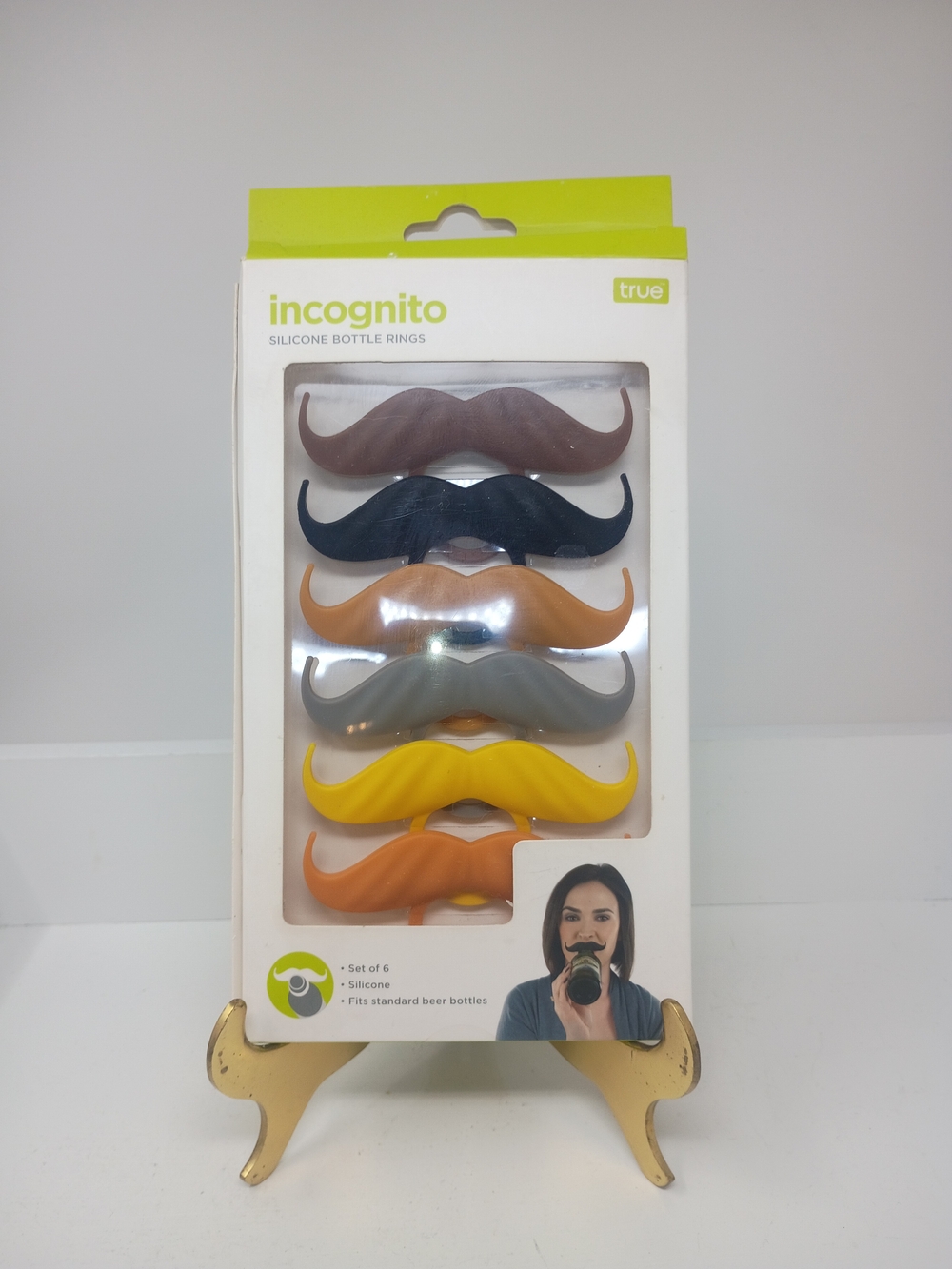 Silicone Mustache Bottle Rings - Set of 6 (Yellow, Black, Brown, Gray, Orange)